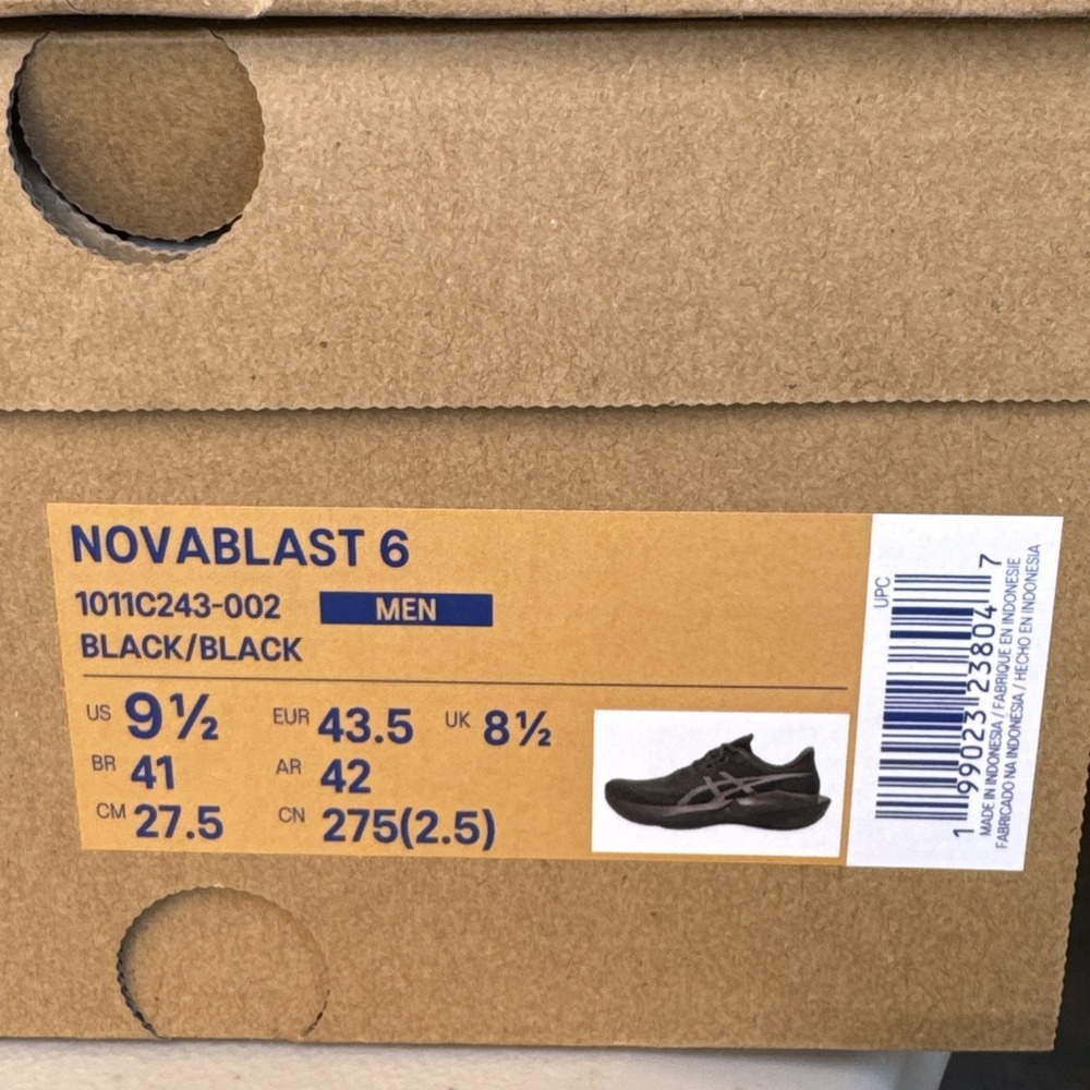 ASICS Novablast 6 Running Shoes Men's Size 9.5 Black/Black 1011C243-002 - Picture 6 of 6